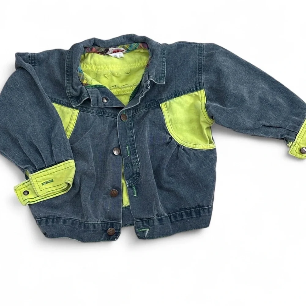 Vintage Petit Boy Denim Jacket 4T Colorblock Neon Kids Made In France Pockets